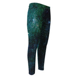 Dark Green Galaxy Space Print Men's Compression Pants