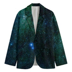 Dark Green Galaxy Space Print Men's Cotton Blazer