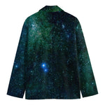 Dark Green Galaxy Space Print Men's Cotton Blazer
