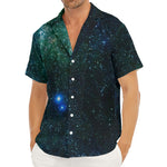 Dark Green Galaxy Space Print Men's Deep V-Neck Shirt
