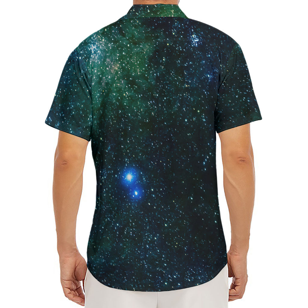 Dark Green Galaxy Space Print Men's Deep V-Neck Shirt