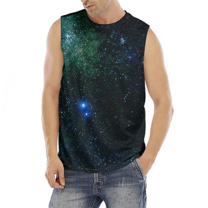 Dark Green Galaxy Space Print Men's Fitness Tank Top