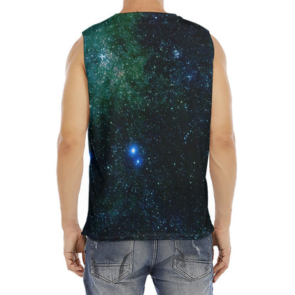 Dark Green Galaxy Space Print Men's Fitness Tank Top