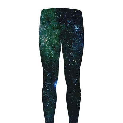 Dark Green Galaxy Space Print Men's leggings