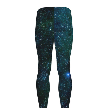 Dark Green Galaxy Space Print Men's leggings