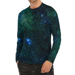 Dark Green Galaxy Space Print Men's Long Sleeve Rash Guard