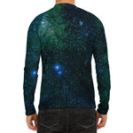 Dark Green Galaxy Space Print Men's Long Sleeve Rash Guard