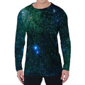 Dark Green Galaxy Space Print Men's Long Sleeve T-Shirt