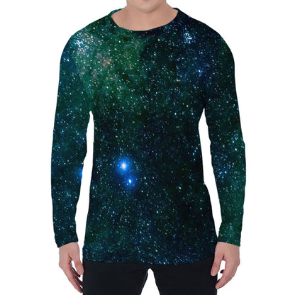 Dark Green Galaxy Space Print Men's Long Sleeve T-Shirt