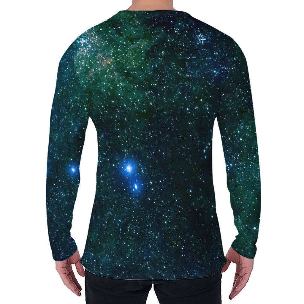 Dark Green Galaxy Space Print Men's Long Sleeve T-Shirt