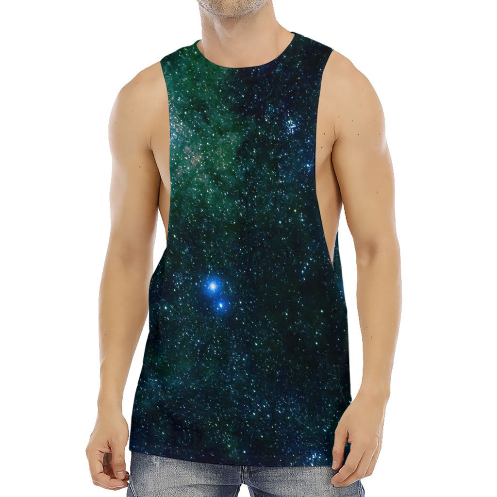 Dark Green Galaxy Space Print Men's Muscle Tank Top