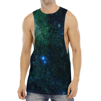 Dark Green Galaxy Space Print Men's Muscle Tank Top