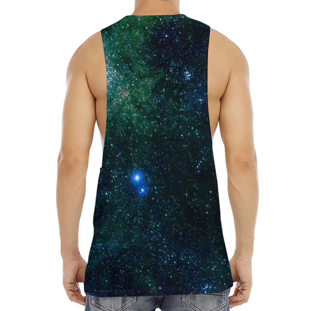 Dark Green Galaxy Space Print Men's Muscle Tank Top