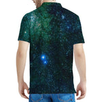 Dark Green Galaxy Space Print Men's Polo Shirt