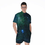 Dark Green Galaxy Space Print Men's Rompers