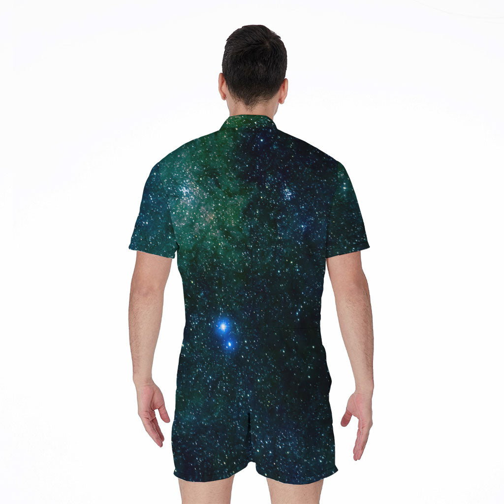 Dark Green Galaxy Space Print Men's Rompers