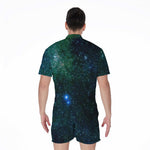 Dark Green Galaxy Space Print Men's Rompers
