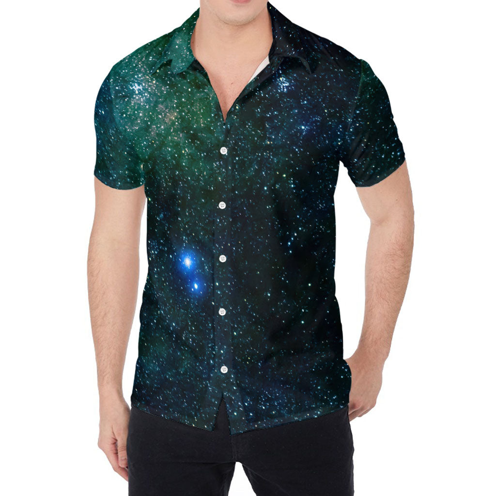 Dark Green Galaxy Space Print Men's Shirt