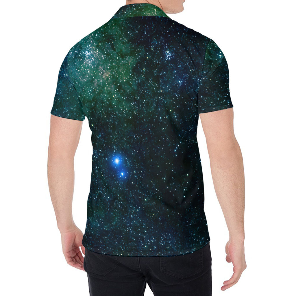 Dark Green Galaxy Space Print Men's Shirt