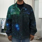 Dark Green Galaxy Space Print Men's Shirt Jacket