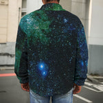 Dark Green Galaxy Space Print Men's Shirt Jacket