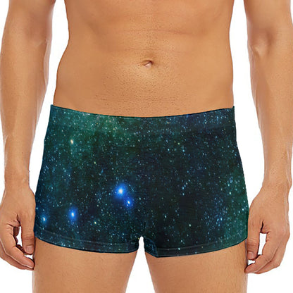 Dark Green Galaxy Space Print Men's Short Boxer Briefs