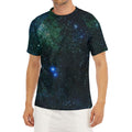 Dark Green Galaxy Space Print Men's Short Sleeve Rash Guard