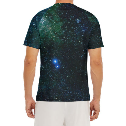 Dark Green Galaxy Space Print Men's Short Sleeve Rash Guard