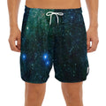 Dark Green Galaxy Space Print Men's Split Running Shorts