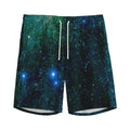 Dark Green Galaxy Space Print Men's Athletic Shorts