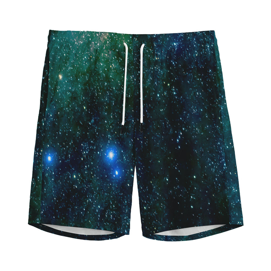 Dark Green Galaxy Space Print Men's Sports Shorts