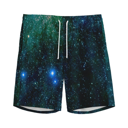 Dark Green Galaxy Space Print Men's Sports Shorts