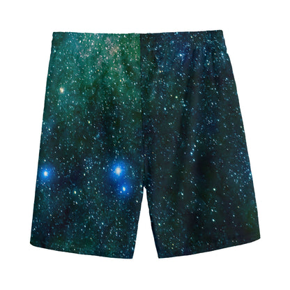 Dark Green Galaxy Space Print Men's Sports Shorts