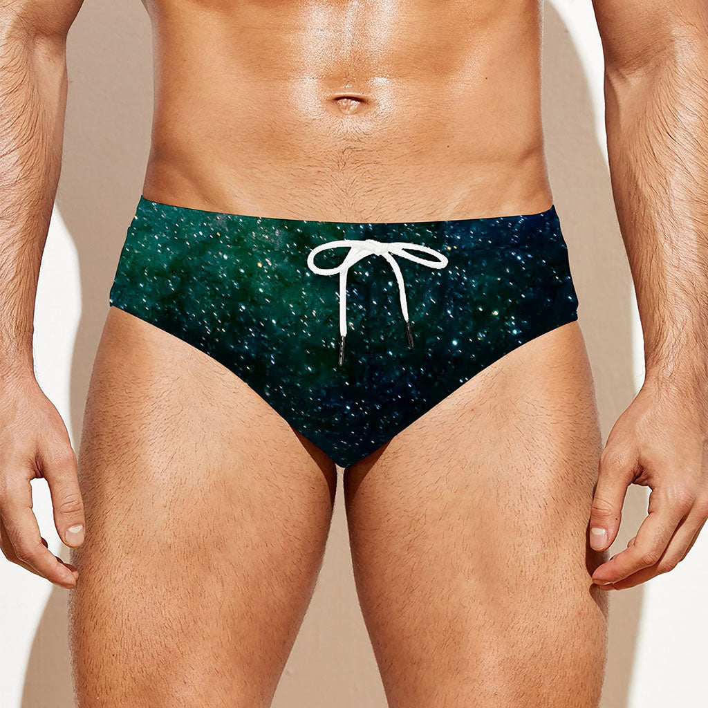Dark Green Galaxy Space Print Men's Swim Briefs