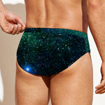 Dark Green Galaxy Space Print Men's Swim Briefs