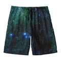 Dark Green Galaxy Space Print Men's Swim Trunks