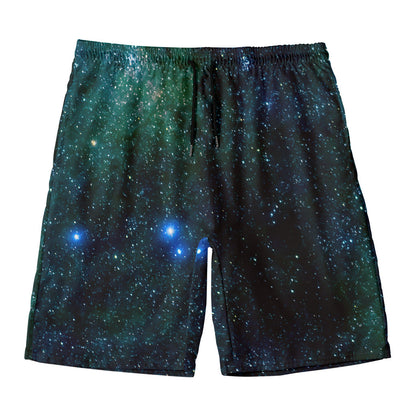 Dark Green Galaxy Space Print Men's Swim Trunks
