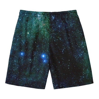 Dark Green Galaxy Space Print Men's Swim Trunks