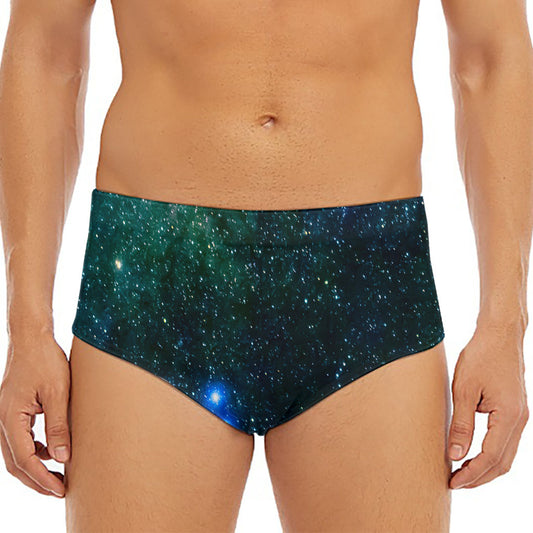 Dark Green Galaxy Space Print Men's Triangle Swim Briefs