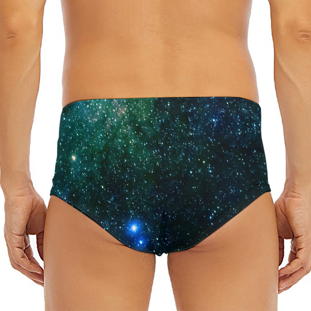 Dark Green Galaxy Space Print Men's Triangle Swim Briefs