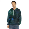 Dark Green Galaxy Space Print Men's Velvet Pullover Hoodie