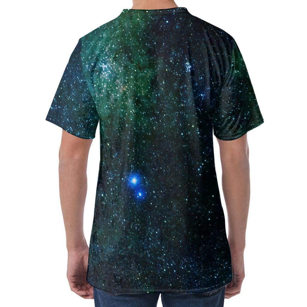 Dark Green Galaxy Space Print Men's Velvet T-Shirt