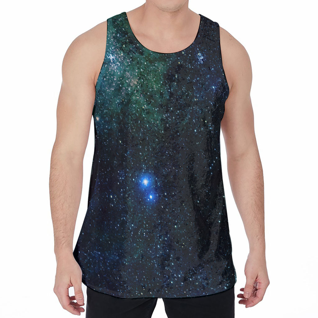 Dark Green Galaxy Space Print Men's Velvet Tank Top