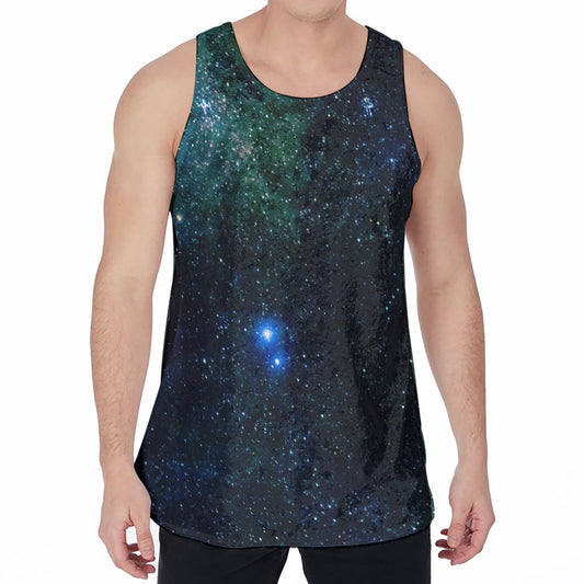 Dark Green Galaxy Space Print Men's Velvet Tank Top