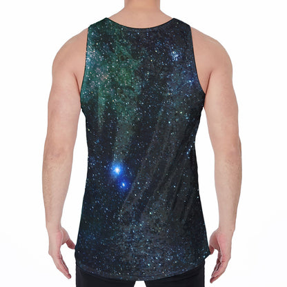 Dark Green Galaxy Space Print Men's Velvet Tank Top