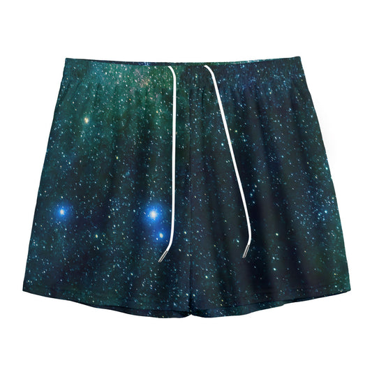 Dark Green Galaxy Space Print Mesh Shorts