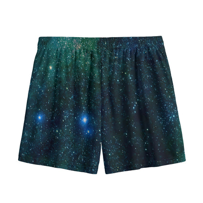 Dark Green Galaxy Space Print Mesh Shorts