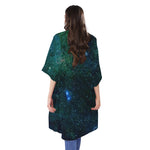 Dark Green Galaxy Space Print Open Front Beach Cover Up