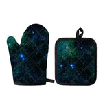 Dark Green Galaxy Space Print Oven Mitt And Pot Holder Set