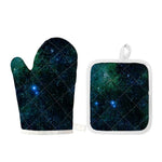 Dark Green Galaxy Space Print Oven Mitt And Pot Holder Set